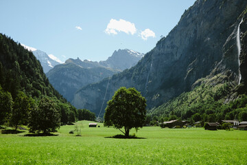 Scenic View of Lauterbrunnen Valley in the Swiss Alps