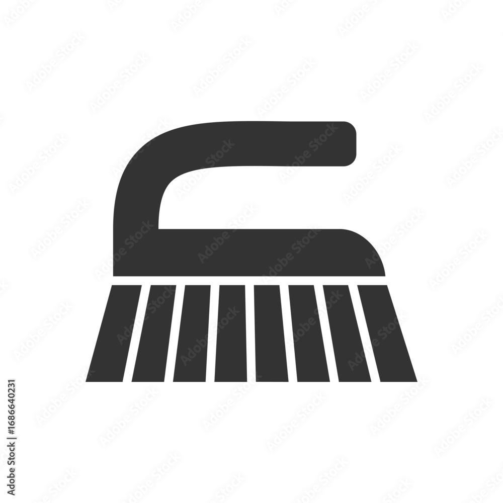 Poster a grayscale cleaning brush icon it features a rectangular head with several vertical lines and a cur