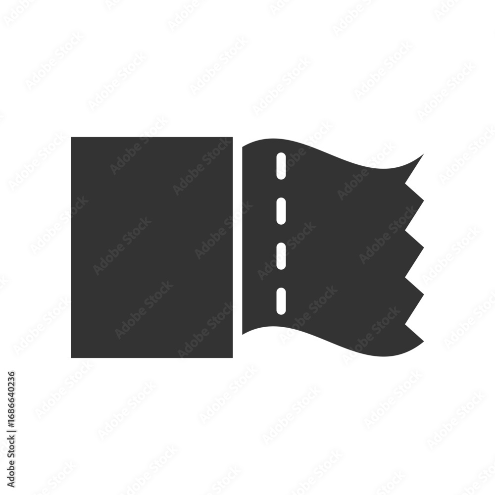 Poster a grayscale icon a dark rectangle is next to a wavy raggededged section with dotted lines. editable 