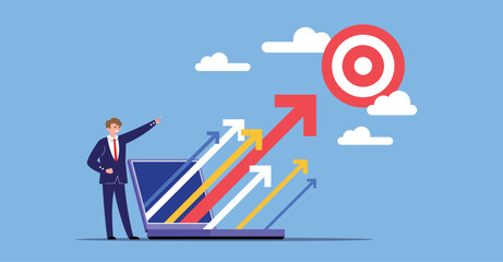 Business Growth Arrows Target Vector Illustration