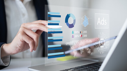 Businessman online advertising digital marketing strategy data analysis dashboard information report corporate e-business business technology concept