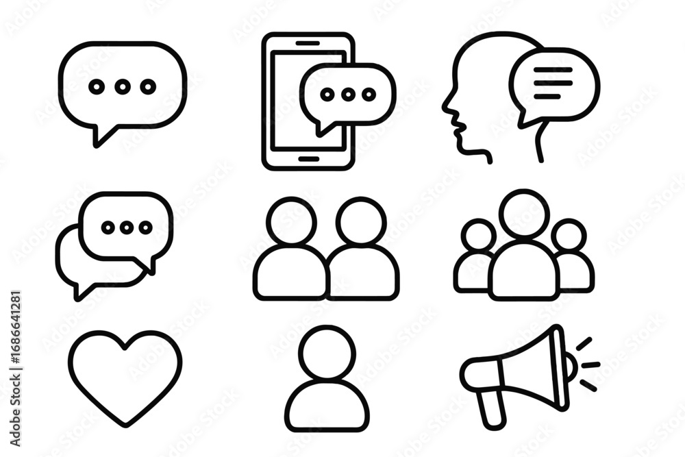 Poster social media and communication icon set. thin line vector icons for digital interaction, mobile apps