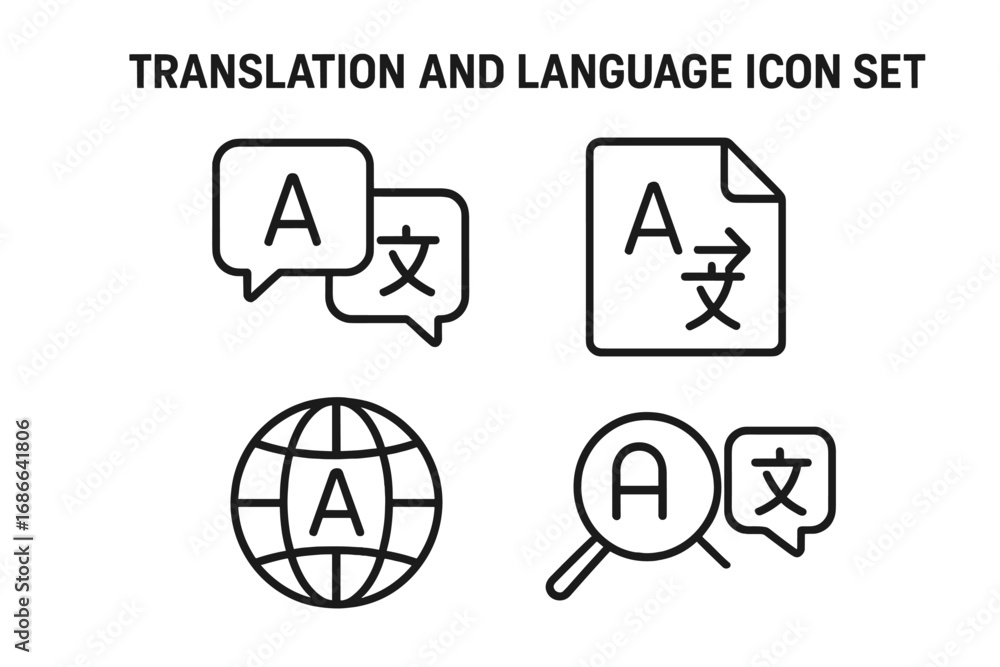 Aufkleber translation and language line icon set. multilingual communication outline collection. vector icons 