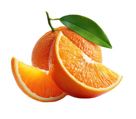 Juicy orange slices with leaves