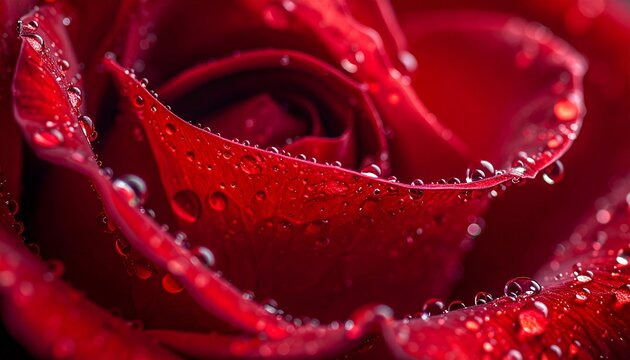 Crimson Rose Dewdrops - Macro Photography of a Red Rose with Water Droplets