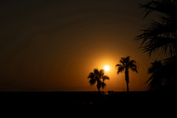 Obraz premium Silhouettes of People Enjoying a Sunset by the Sea Side, Antalya