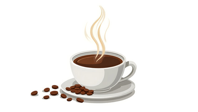 steaming coffee cup with beans on white clip art preview