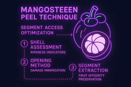 Mangosteen fruit with purple rind and white segments infographic for educational content