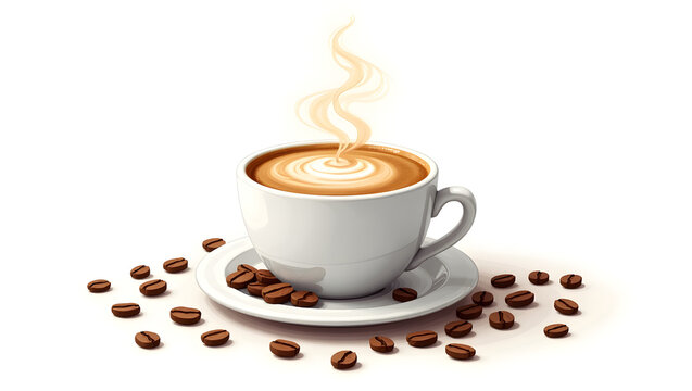 steaming coffee cup with beans on white clip art preview
