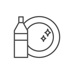 A monochrome illustration depicting a bottle and a plate with two sparkles. Editable stroke. Icon vector illustration