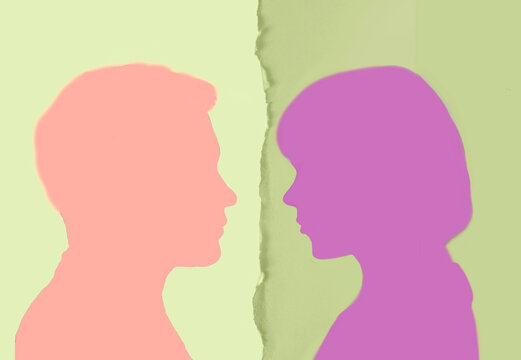 Silhouette illustration of couple facing conflict and separation