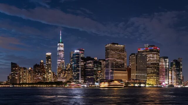 New York City Lower Manhattan as seen from Governors Island Blue Hour Timelapse