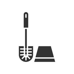 A solid black toilet brush and a matching holder on a white backdrop. Editable stroke. Icon vector illustration