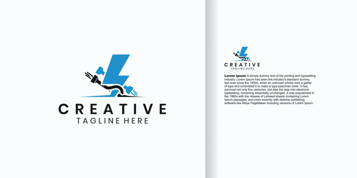 Creative logo design featuring a stylized letter L with a lightning bolt and a cable, perfect for tech companies.