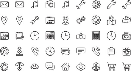 Collection of hand drawn business and technology icons for digital applications and user interfaces vector