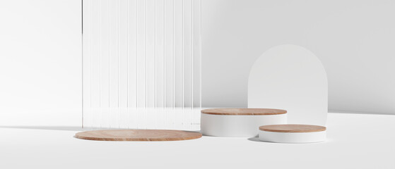 Minimalist wooden product podium with white background. 3D Rendering
