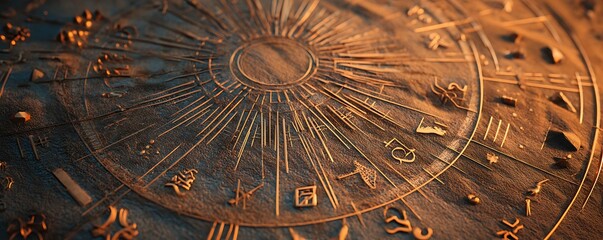 Futuristic interface in desert tones with sun-etched symbols glowing subtly