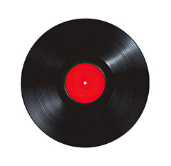 Black vinyl record with a vibrant red center