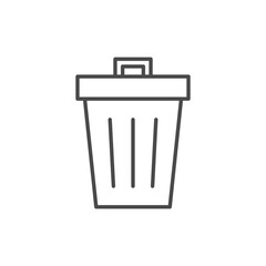 A vector illustration of a trash can depicted in black outlines against a white backdrop. Editable stroke. Icon vector illustration