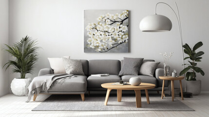 Modern Living Room with Blossom Canvas Art