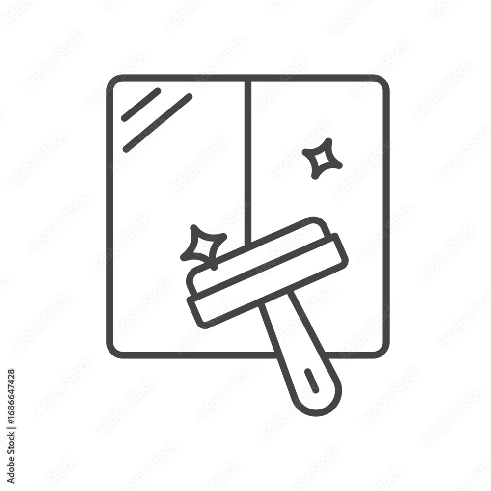 Aufkleber a window cleaning icon showing a pane with streaks sparkling elements and a squeegee. editable strok