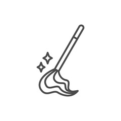 An illustration depicts a mop with two sparkles The mop is angled with a long handle and a wavy head The sparkles are near the head. Editable stroke. Icon vector illustration