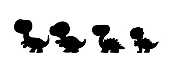 Silhouettes of various dinosaurs in playful poses against a white background © NelaRov