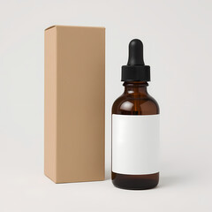 Amber Glass Dropper Bottle with Box Mockup for Skincare Branding