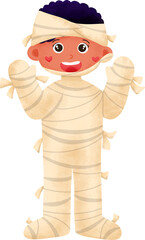 Watercolor Illustration of Child Dressed Halloween Costume