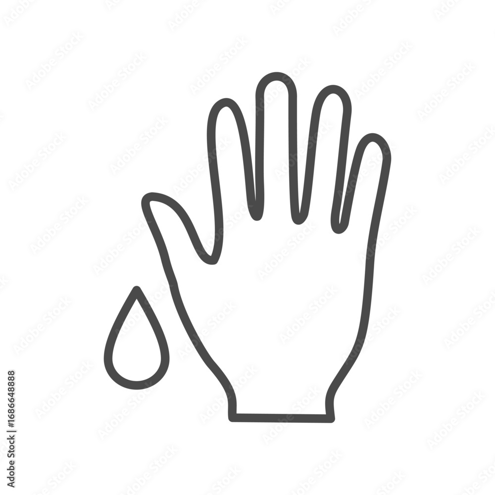 Aufkleber an outline of a right hand with a teardrop next to it both in dark gray on a white backdrop. editabl