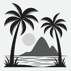 Palm Tree Silhouette on a Tropical Beach