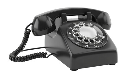 Vintage black rotary dial telephone isolated on transparent background