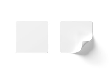 Squared stickers isolated on transparent background. Mockup of blank label. 3d rendering