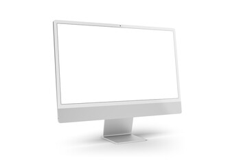 Modern computer screen isolated on transparent background. Silver color. Front view. 3d rendering