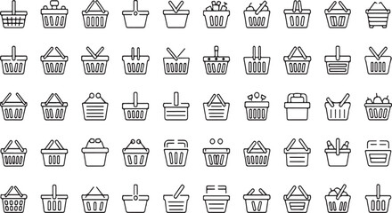 Diverse collection of shopping cart and basket icons perfect for e-commerce and retail applications vector