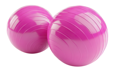 Set of two pink fitness balls for gym and yoga, isolated on transparent cutout background