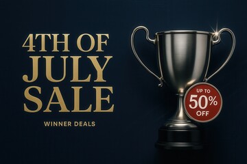4TH OF JULY SALE with UP TO 50% OFF winner deals banner, elegant glossy style, enticing retail discount promotion.