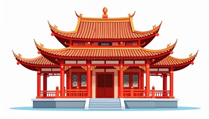 Obraz premium Illustration of a traditional Chinese pavilion with red and gold accents.