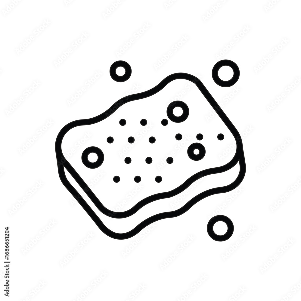 Poster black outline of a cleaning sponge with several smaller circles scattered around it. editable stroke