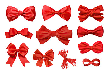 Red bows of various styles, isolated on black