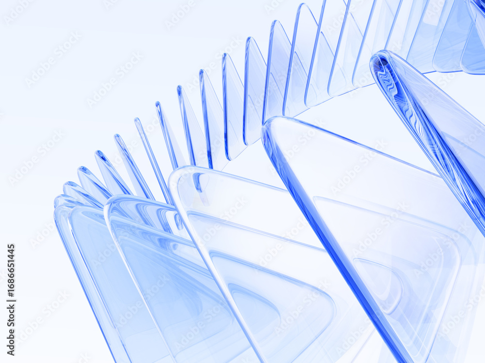 Aufkleber abstract light blue 3d background with glass transparent triangle plate row. crystal glossy triangul