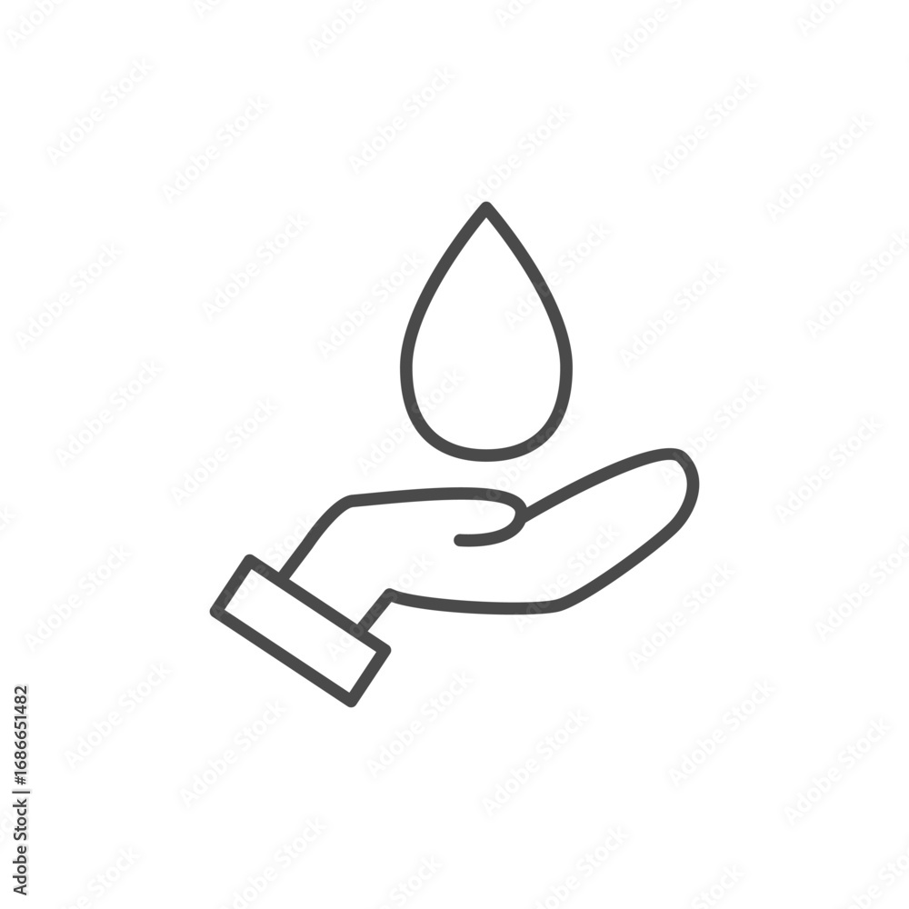 Aufkleber line drawing of a hand cupping a teardrop shape with a square at the wrist. editable stroke. vector 