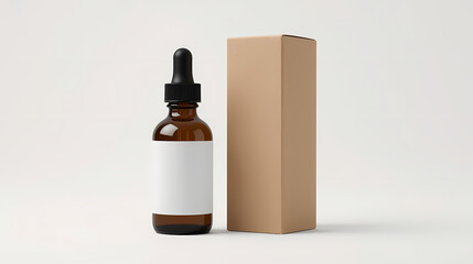 Amber Glass Dropper Bottle Mockup with Kraft Box – Cosmetic, Essential Oil & Skincare Packaging Design Template