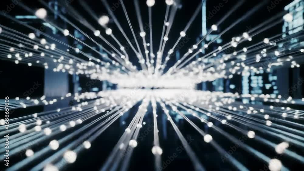 Aufkleber abstract network lines with city background representing technology and communication concept.
