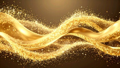 Flowing Golden Wave with Sparkling Glitter and Shimmering Particles Abstract golden wave design with glowing lines and starlight motion for a vibrant winter backdrop