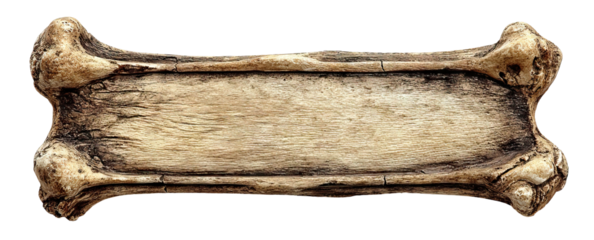 Old weathered bone nameplate, isolated on transparent cutout background