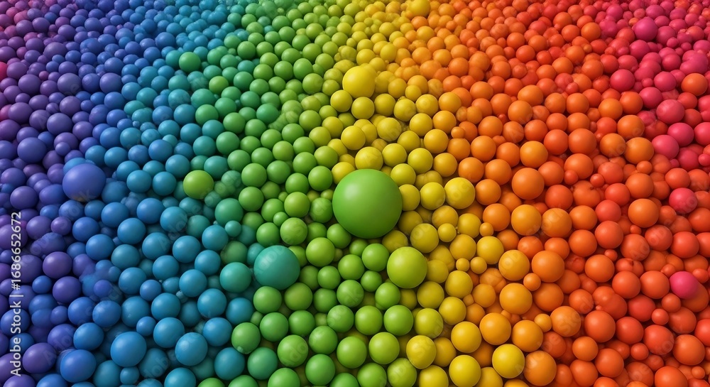 Poster rainbow colored spheres abstract background | gradient ball pit texture for product display, present