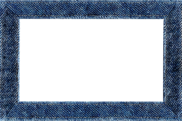 Rectangular denim fabric frame with stitched texture, isolated on transparent cutout background