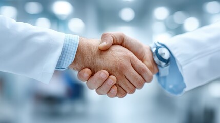 Doctors shaking hands after successful cooperation in the hospital as a symbol of trust and support, healthcare collaboration