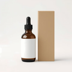 Amber Glass Dropper Bottle with Box Mockup for Skincare Branding